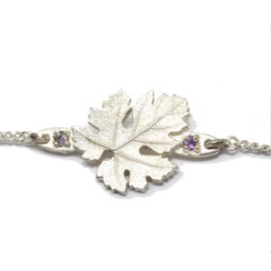 עלים - צמיד כסף, עלה גפן ואבני אמטיסט סגולות