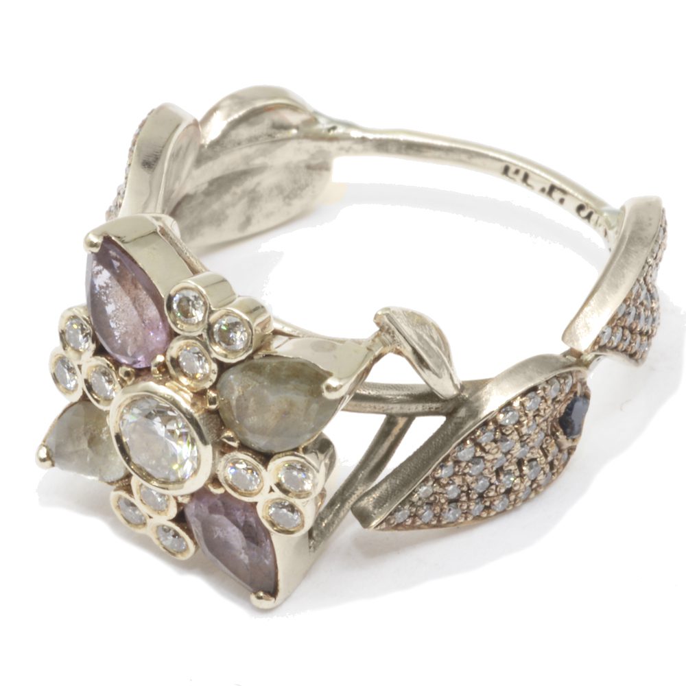 leaf flower engagement ring purple amethyst aquamarine diamond gemstone 5